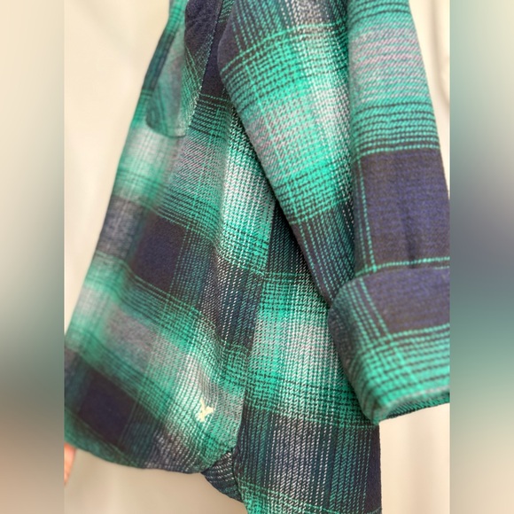 AE Vintage Boyfriend Sherpa Lined Hooded Flannel Jacket Green Plaid Size L - Picture 8 of 9